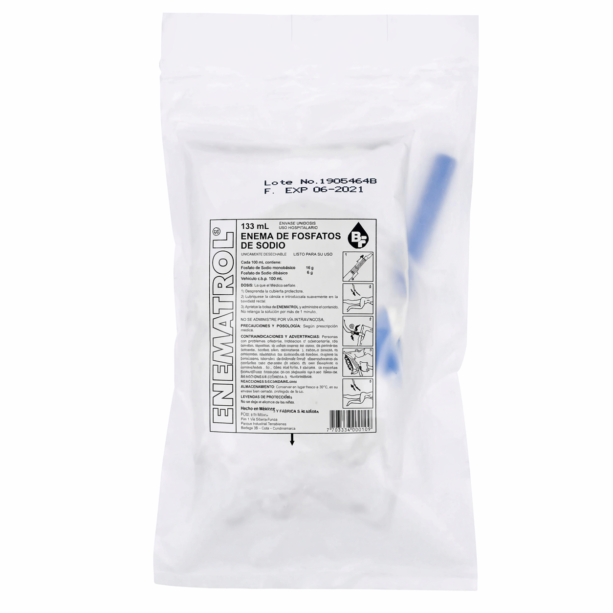 Bolsa enema Enematrol 133 ml solución para adultos uso médico hospitalario