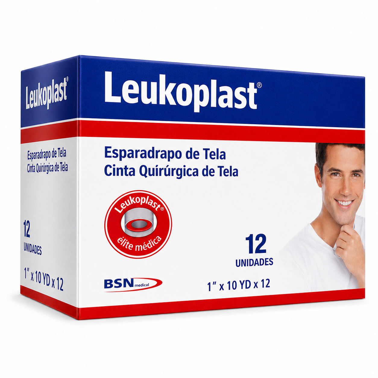 Leukoplast Tela 1” x 10 YD x 12 rollos de esparadrapo quirúrgico de tela para uso médico profesional.