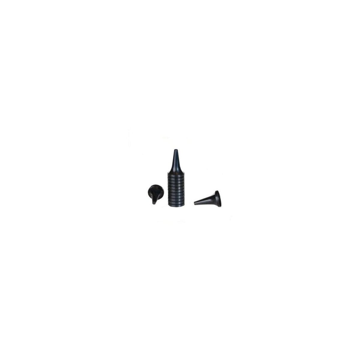 Otoscopio desechable pediátrico de 2.75 mm, color blanco, presentado en un empaque de 34 unidades, ideal para uso clínico.