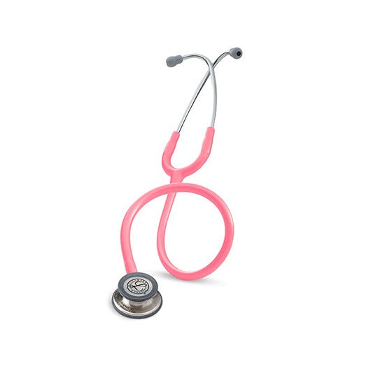 Fonendo Littmann Classic III en color rosa perla, 27 pulgadas, modelo 5633, con diafragma de doble frecuencia y manguera flexible.
