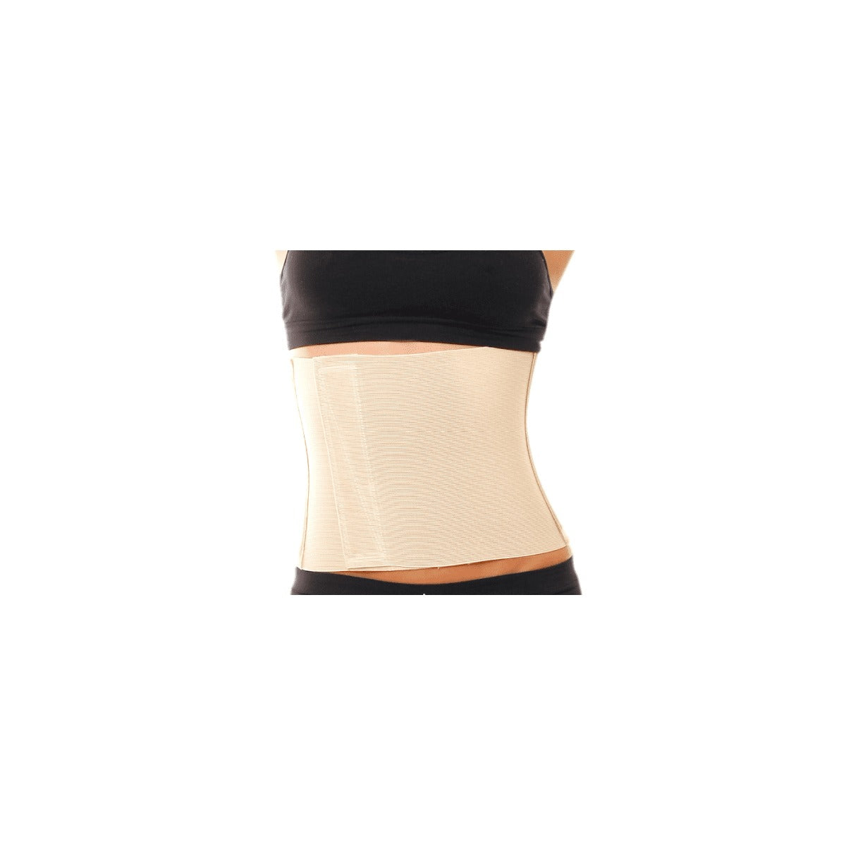 Faja abdominal de 12" S/M KM702BM, color beige/blanco, fabricada en poliéster y nylon, con sistema de ajuste de velcros.