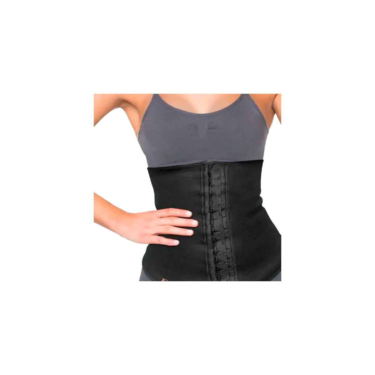 Faja Cinturilla Gafete Pura+ en color negro-naranja, talla L, fabricada en neopreno, diseñada para reducir medidas en el abdomen.