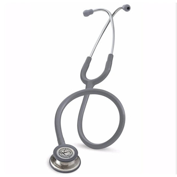 Fonendo Littmann Classic III en color gris, modelo 5621, con diafragma de doble frecuencia y tubos de PVC, sobre fondo blanco.