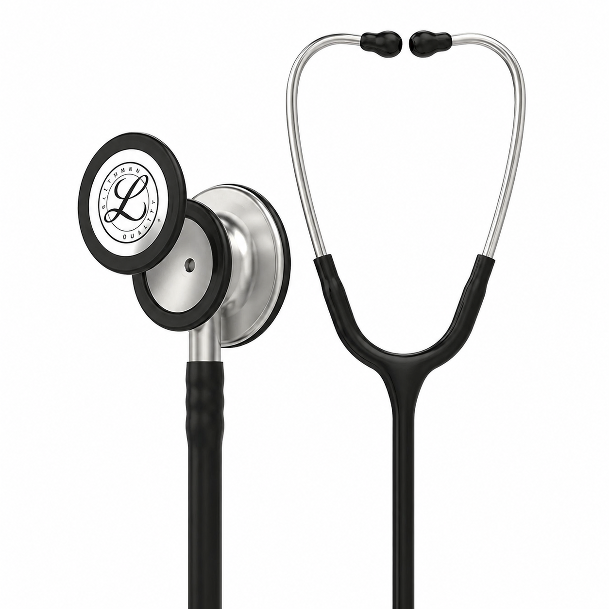 Fonendoscopio Littmann Classic III negro 5620 original 3M en vista detallada de doble campana en acero inoxidable y auriculares, instrumento médico de alta precisión para diagnóstico clínico