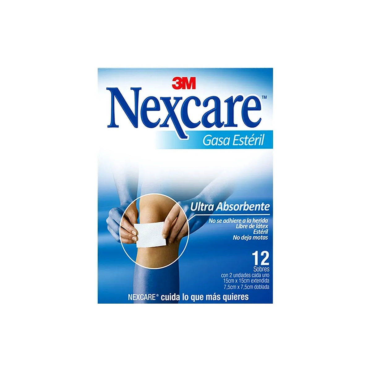 Gasa esteril Nexcare 15x15 cm no tejida en sobres, para curaciones y cuidado de heridas.