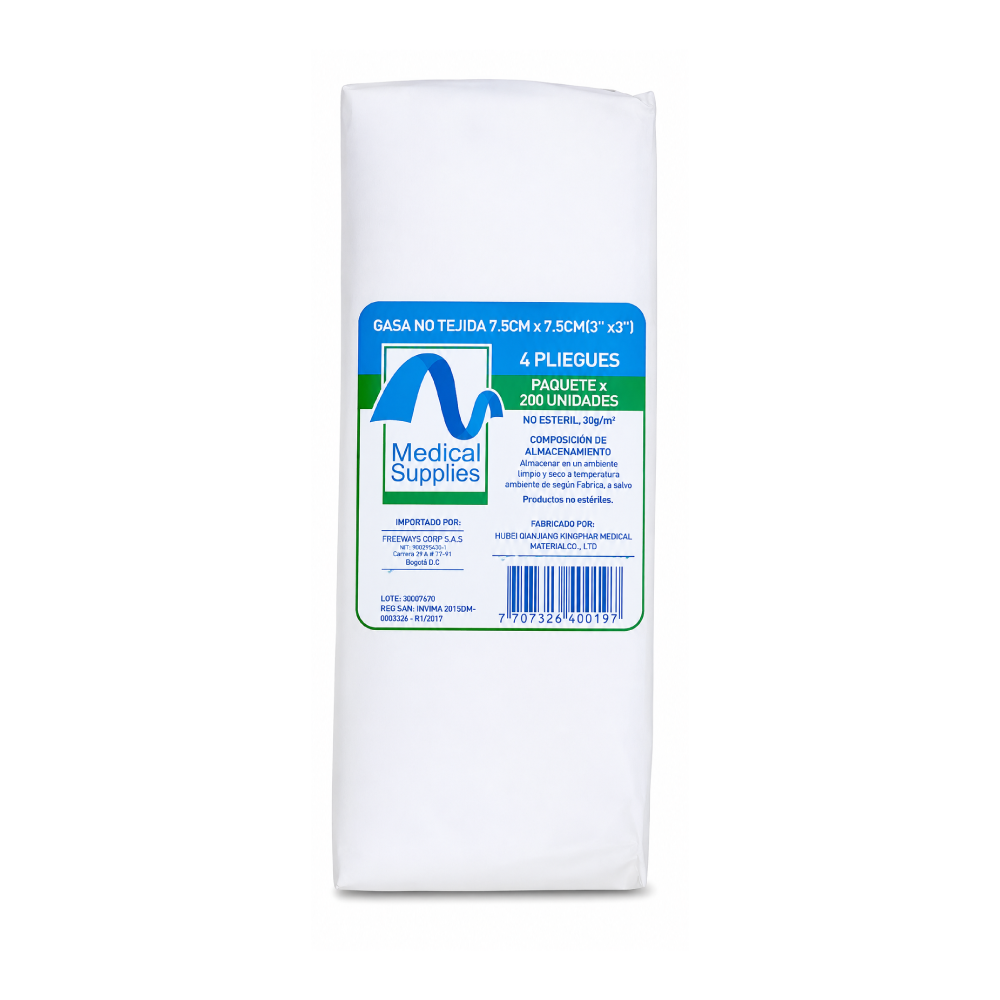 Gasa no tejida no estéril 7.5x7.5 cm Medical Supplies paquete por 200 unidades para curaciones y uso clínico