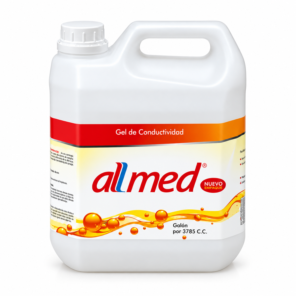 Gel de conductividad transparente Allmed para ultrasonido, presentación de 3785 cc, tipo jalea para procedimientos médicos.