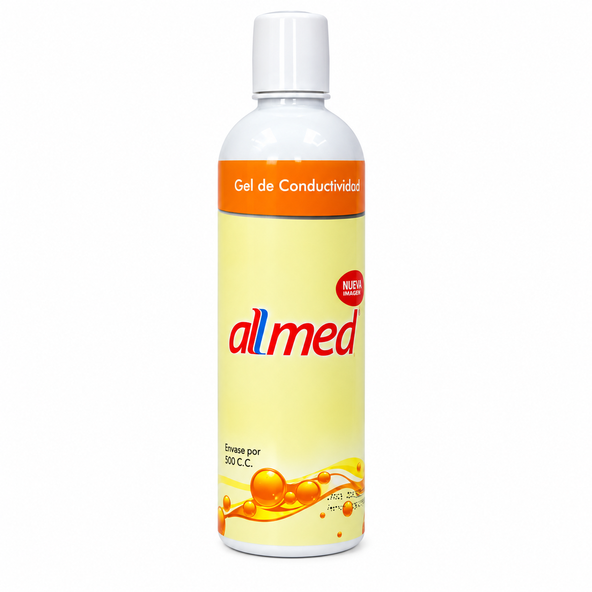 Gel de conductividad para ultrasonido transparente Allmed, presentación de 500 cc, para facilitar la transmisión de ondas ultrasónicas.