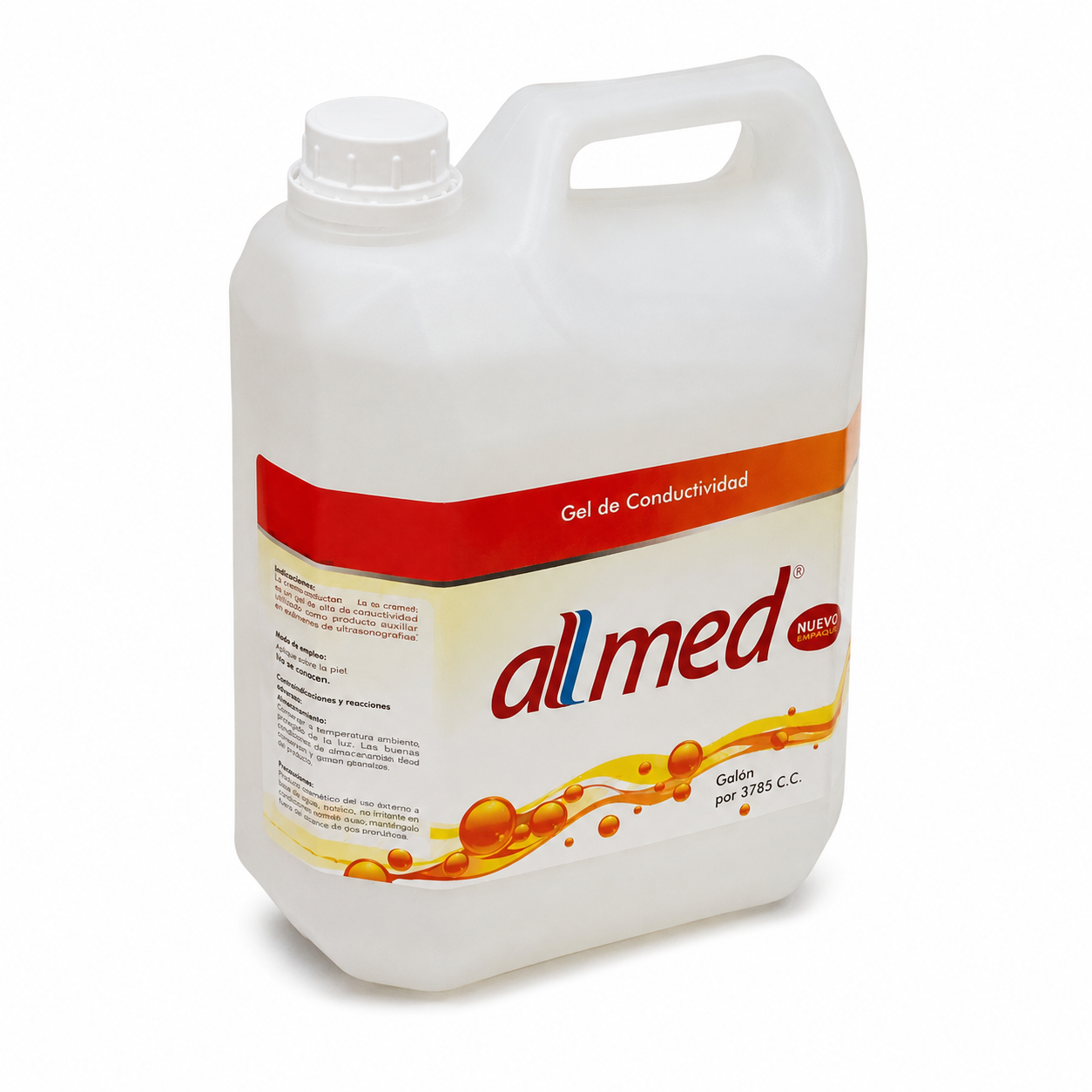 Gel conductivo médico transparente Allmed 3785 cc tipo jalea para uso en ecografías y equipos de diagnóstico por ultrasonido.