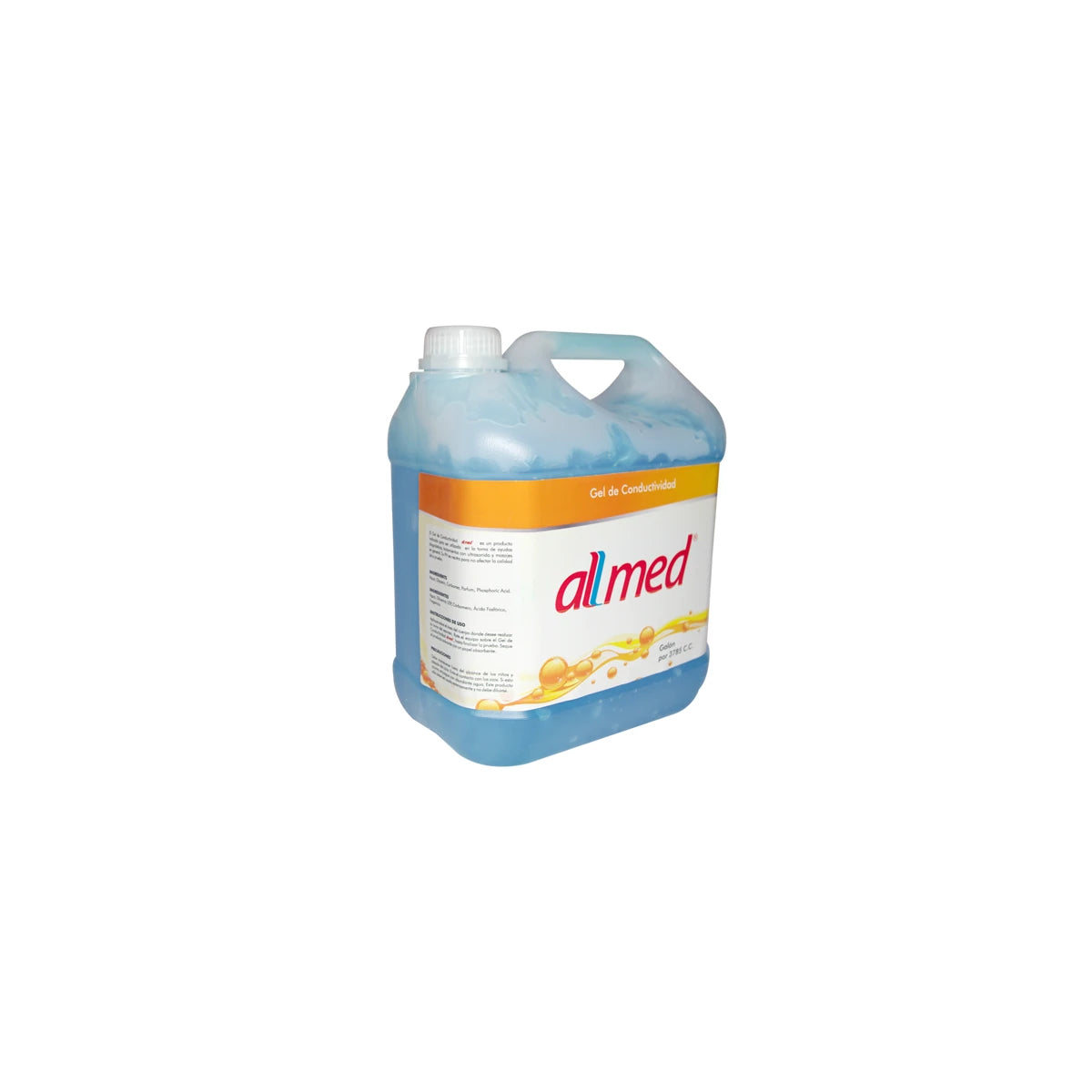 Gel de conductividad para ultrasonido Allmed, color azul, presentación de 3785 cc, ideal para uso clínico en tratamientos de fisioterapia.