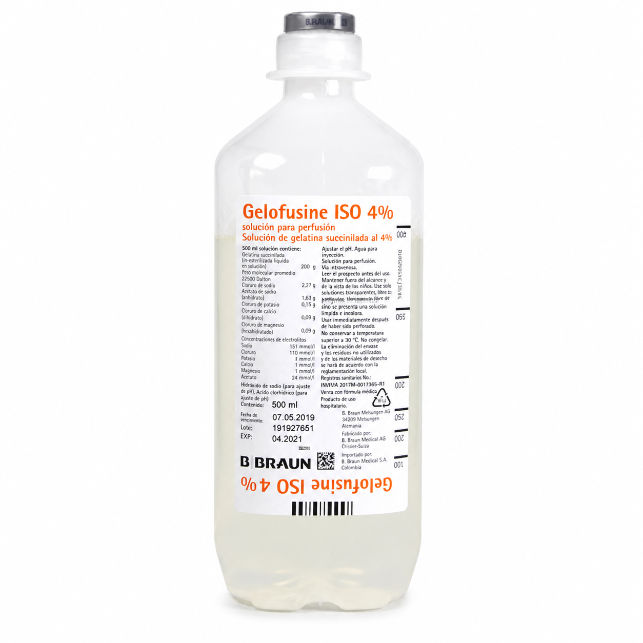 Gelofusine ISO 4% 500 ml solución para perfusión B Braun frasco para uso intravenoso