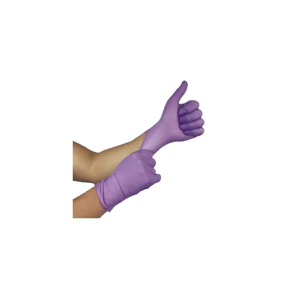 Guante de nitrilo sin talco, color morado, talla M, presentado en caja de 100 unidades, ideal para uso clínico y protección.