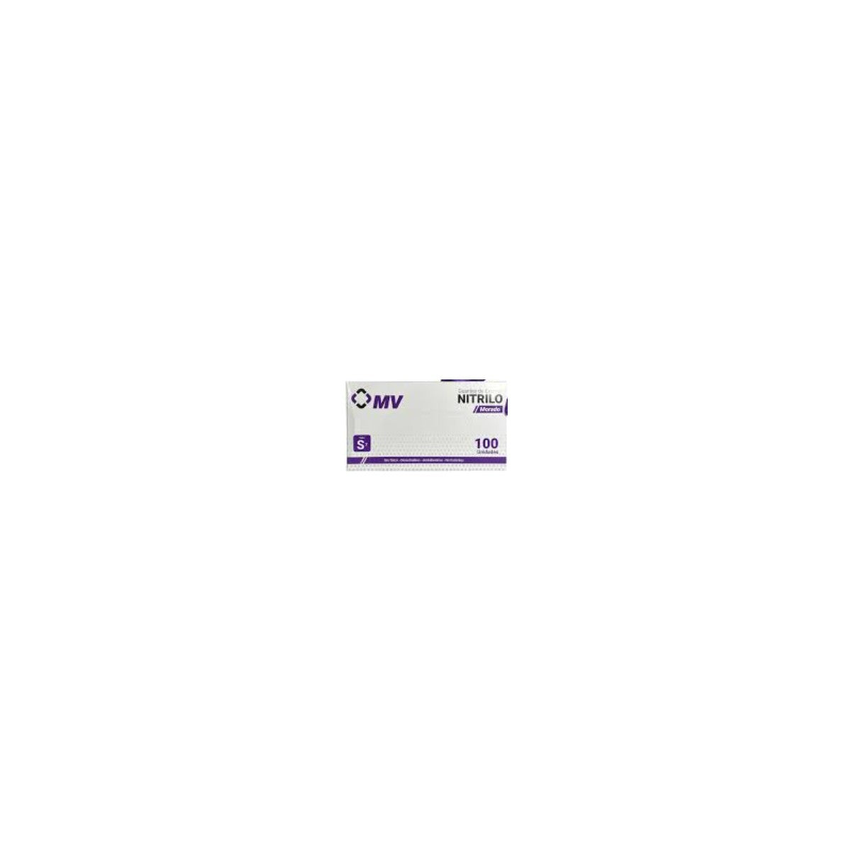Guante de nitrilo sin talco, color morado, talla S, presentado en caja de 100 unidades, ideal para uso clínico y protección.