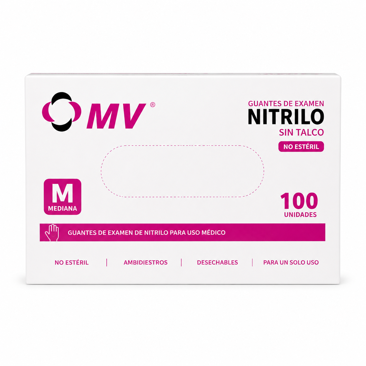 Guante Nitrilo Sin Talco Rosado Talla M - Cja 100 Und - MV