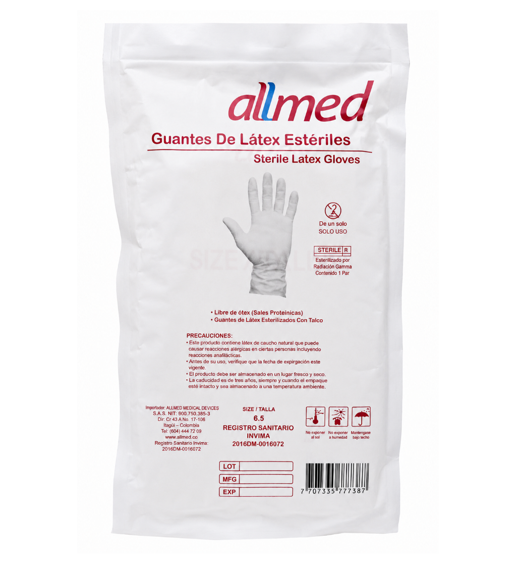 Guante Quirúrgico Estéril Con Talco Talla 6.5 - Allmed
