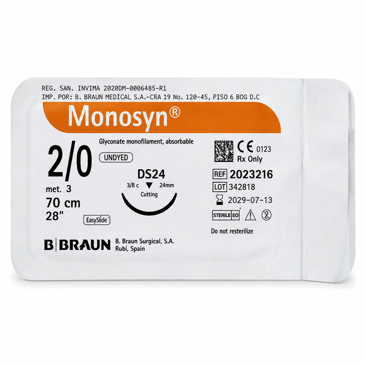 Monosyn 2/0 70cm Hilo Quirúrgico DS24 Braun C2023216