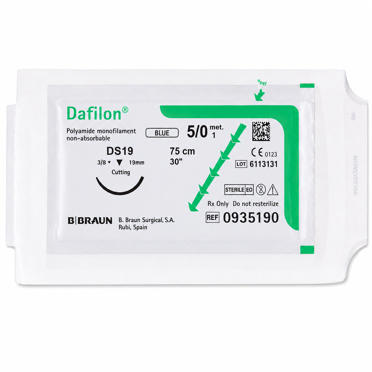 DAFILON 5/0 DS19 Hilo Quirúrgico 75cm Braun