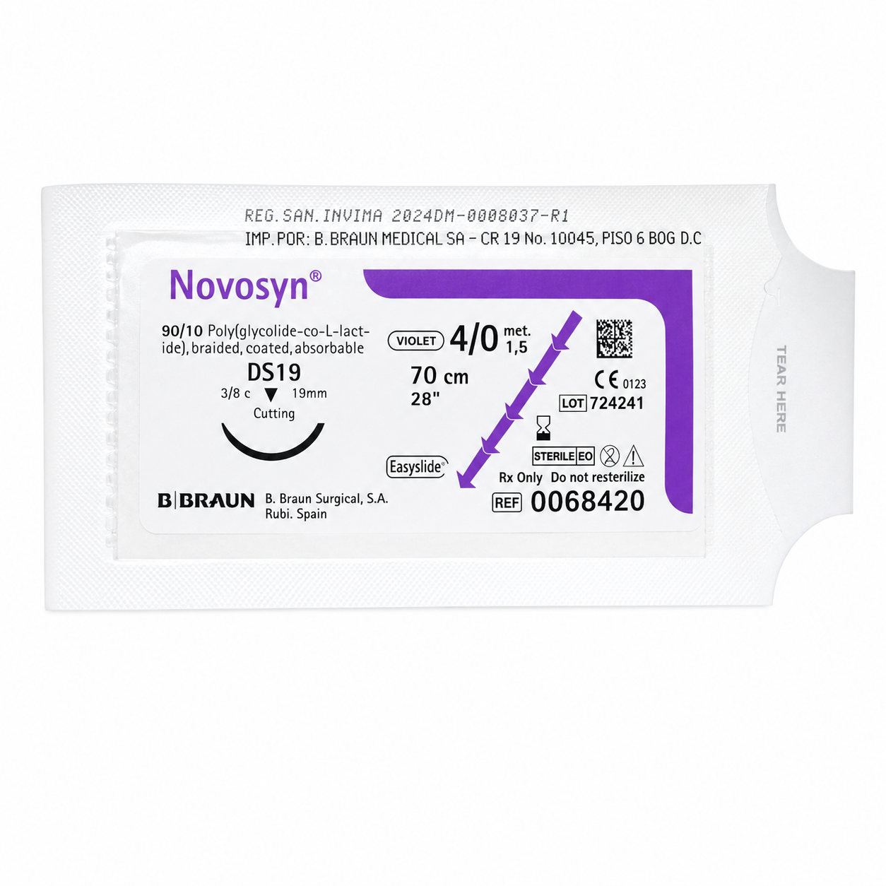 Novosyn Violeta 4/0 DS19 Hilo Quirúrgico 70cm Braun
