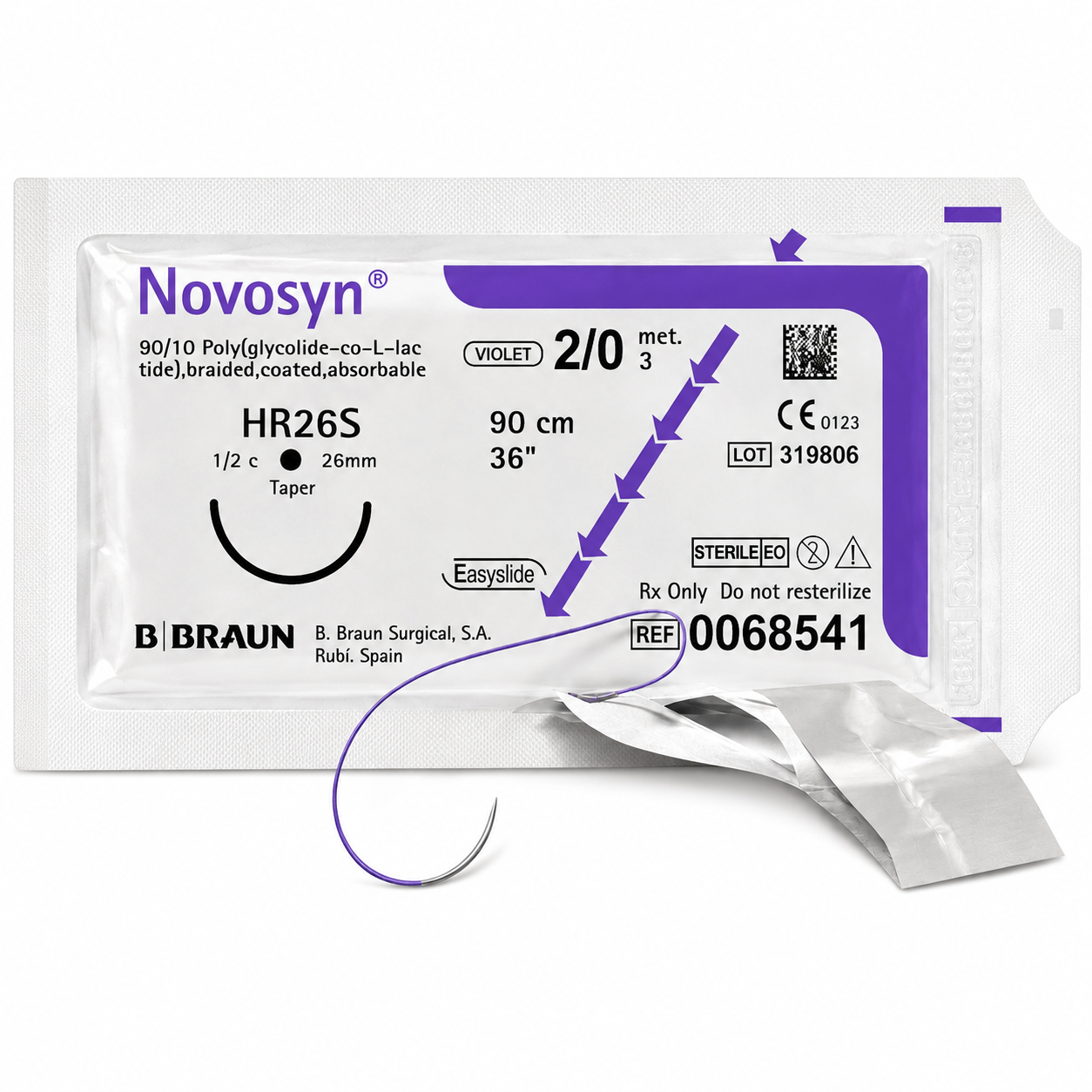 Novosyn Violeta 2/0 HR26S Hilo Quirúrgico 90cm