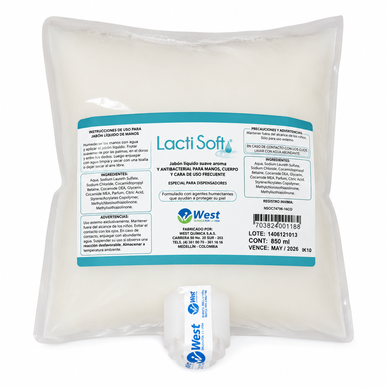 Lactisoft Suave Aroma Jabón Cosmético 850ml