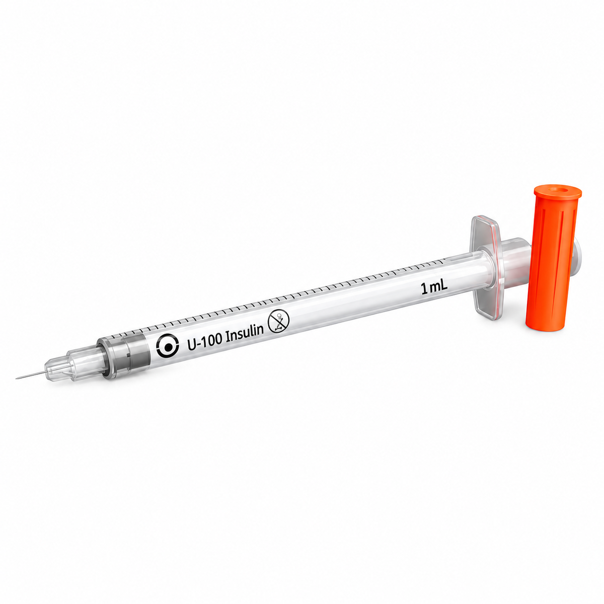 Jeringa autocontenida BD para insulina de 1 ml, referencia 324918, diseñada para aplicación subcutánea.