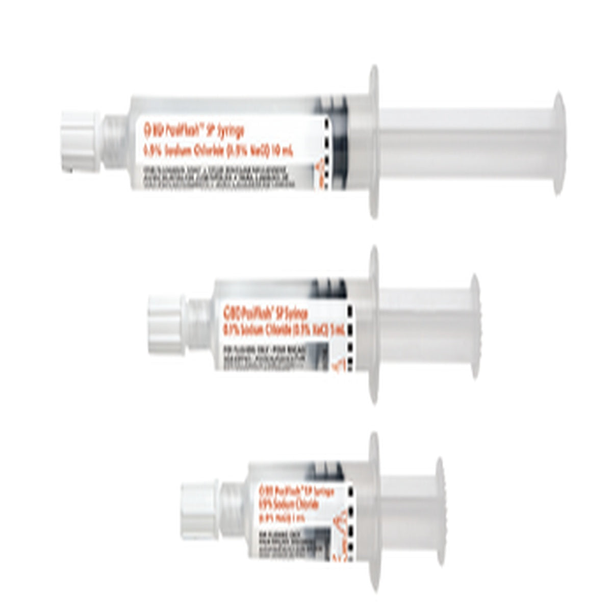 Jeringa prellenada BD Posiflush de 10 ml con solución salina al 0.9%, fabricada en polipropileno, con tapón Luer Lock y diseño Zero Reflux.
