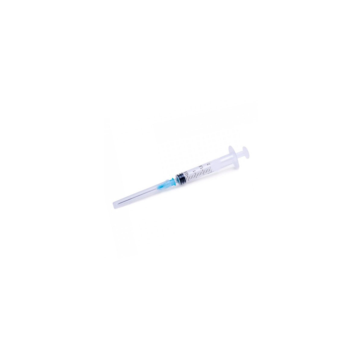 Jeringa Precision de 2 ml, aguja de 23G, 3 puntos, fabricada en plástico transparente, ideal para uso médico.