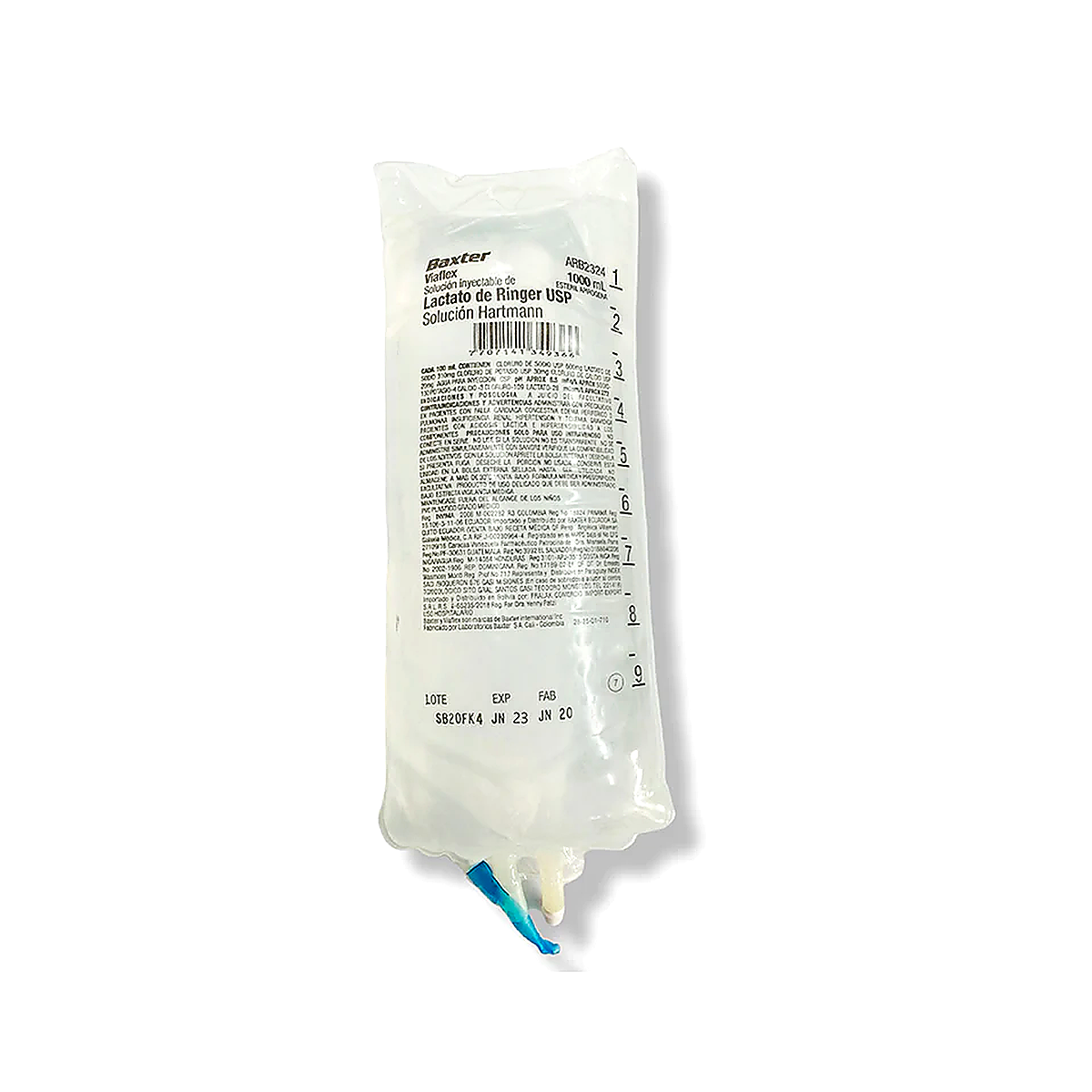 Bolsa de solución Hartmann lactato de Ringer 1000 ml Baxter para hidratación intravenosa uso hospitalario.