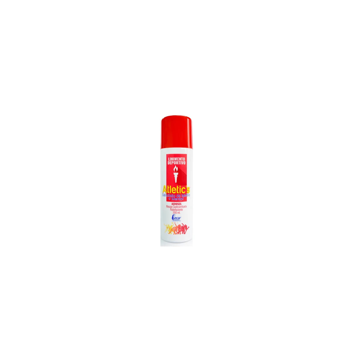 Linimento deportivo en aerosol de 200 ml de Atletic's, envase metálico, color blanco con detalles en verde y negro.