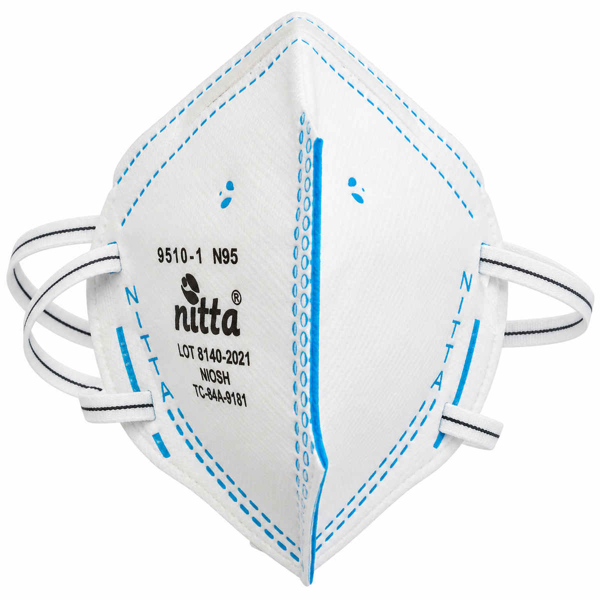 Máscara de alta eficiencia N95 Nitta color blanco, diseñada para brindar protección respiratoria y ajuste cómodo durante su uso.