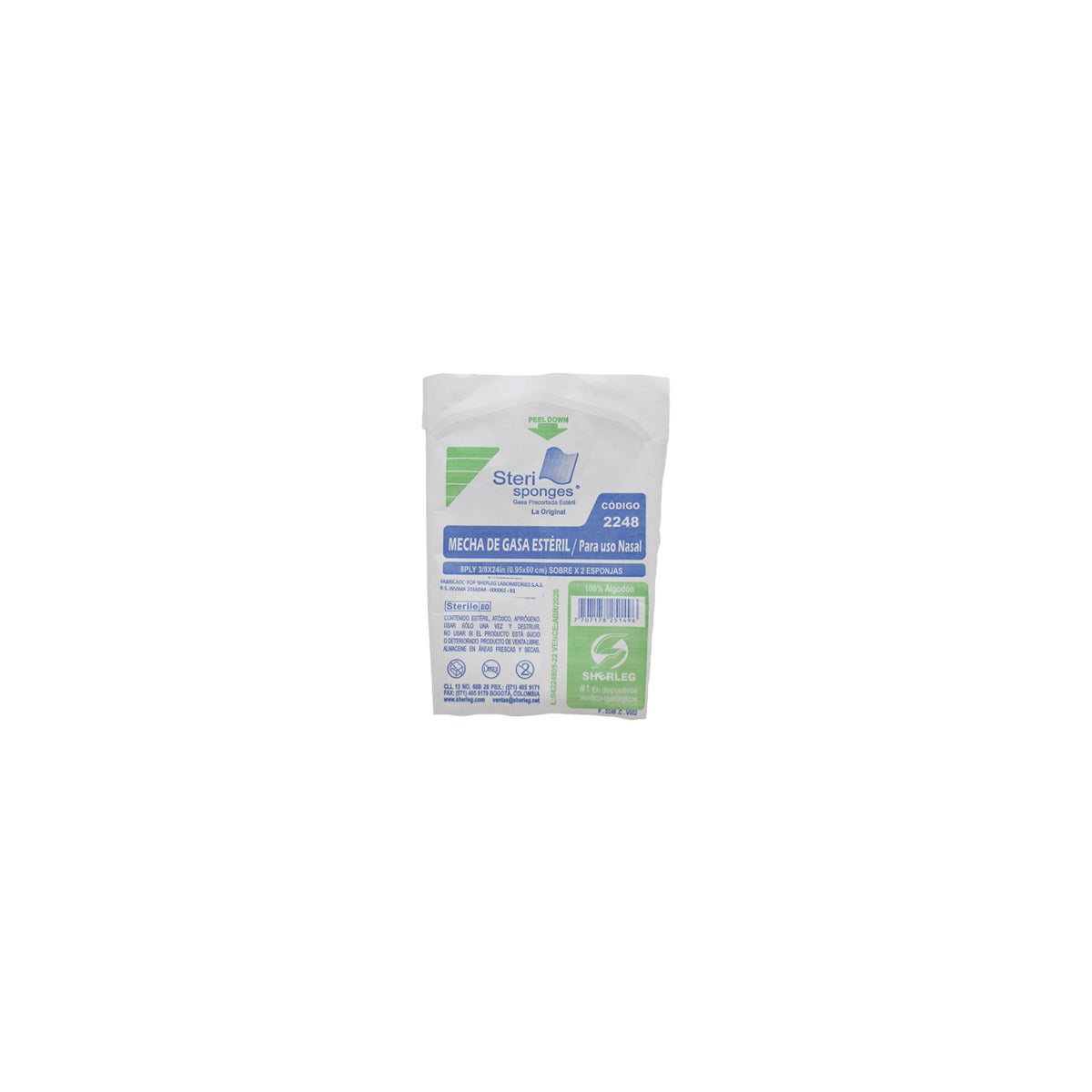 Mecha nasal estéril Medical Supplies, 2 unidades, fabricada en hilaza de algodón blanca, suave y absorbente, ideal para cubrimiento de heridas.