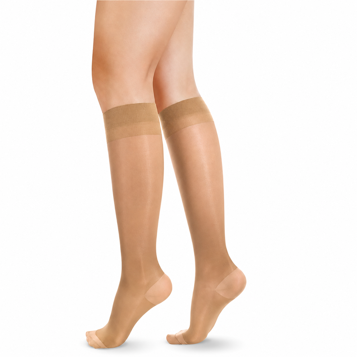 Media de compresión transparente Medivaric para dama hasta la rodilla, 15-20 mmHg, talla M color beige.