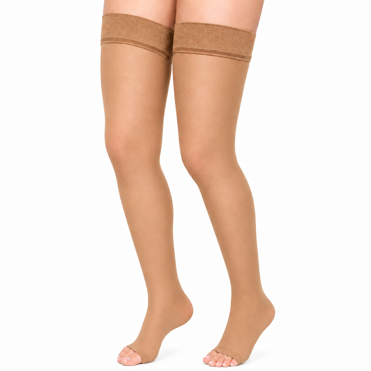 Media de compresión Medivaric unisex opaca hasta el muslo, talla T-XL color beige, con compresión de 20-30 mmHg.