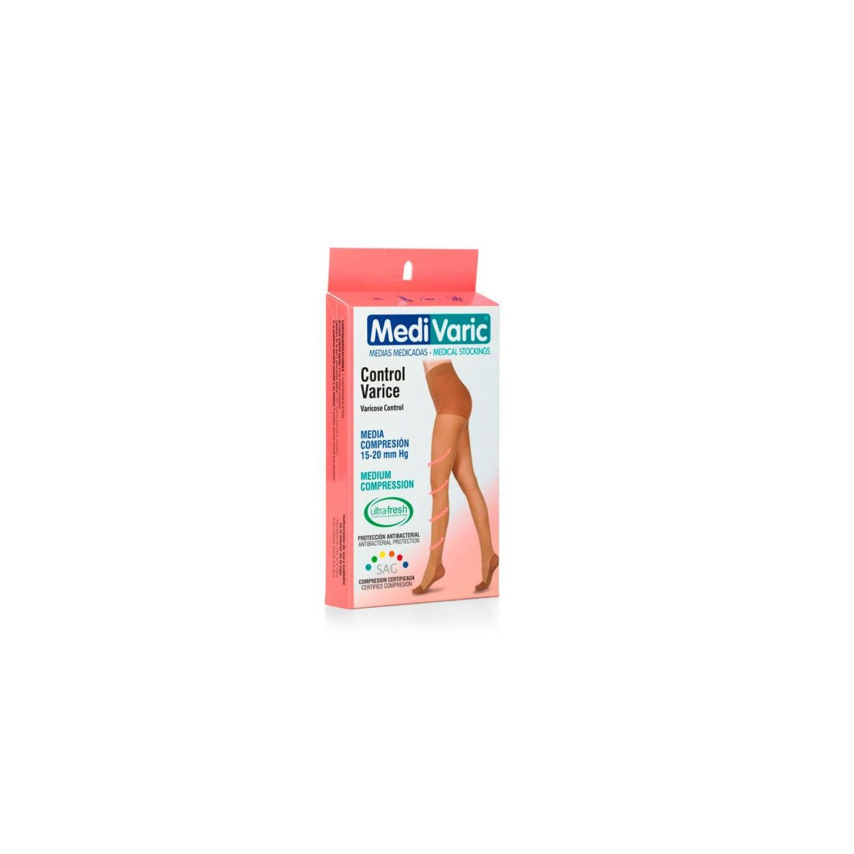 Media de compresión para dama, talla M, color sahara, con compresión en la cadera de 15-20 mmHg, ideal para uso diario.