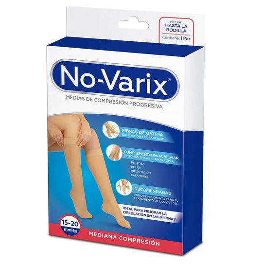 Media No-Varix Visone Medium, compresión en color beige, diseño anatómico, material elástico, ideal para uso clínico en tratamiento de varices.