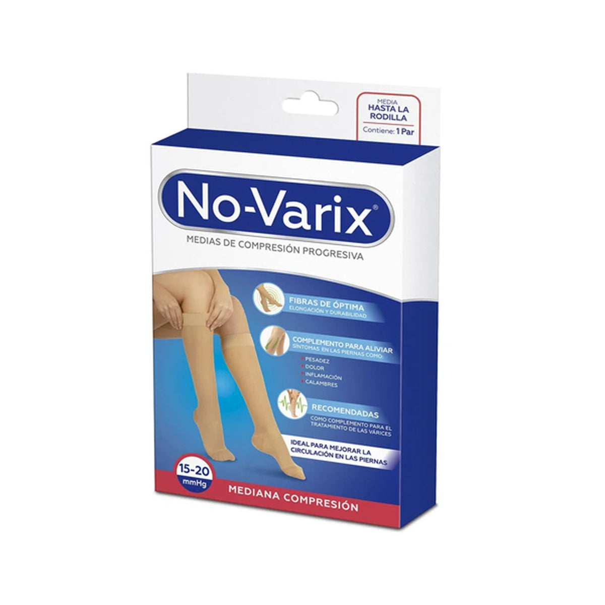 Media de compresión progresiva 15-20 mmHg, color beige, puntera abierta, refuerzo en el talón, talla L, modelo Varix.