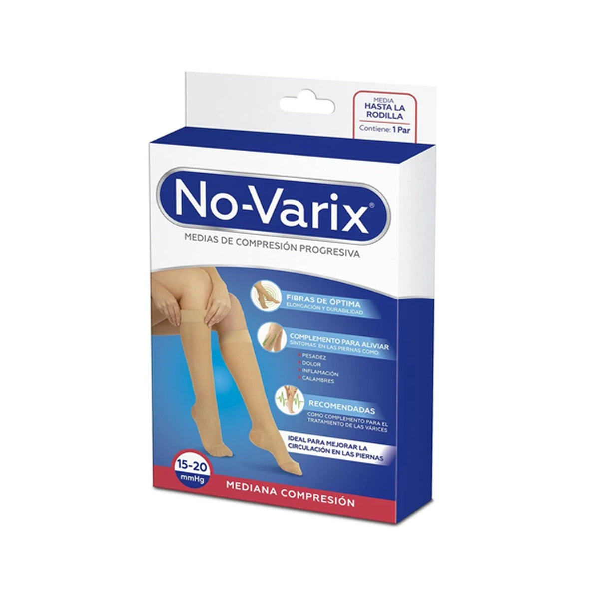 Medias de compresión progresiva Novarix, modelo 1010-9543, color negro, puntera abierta, talla M, con refuerzo en el talón.