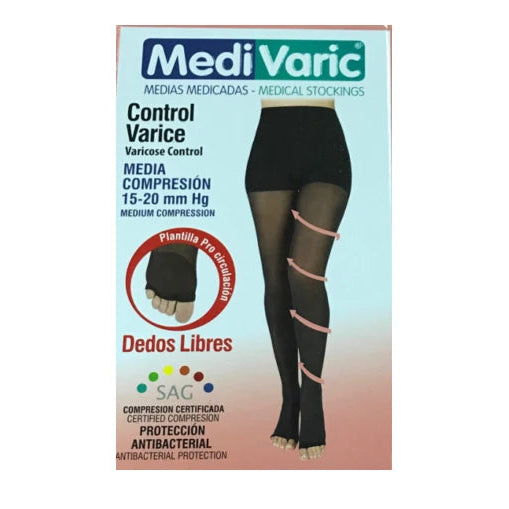 Medivaric Media Compresión Dama T-M Sahara, medias de compresión color beige, diseño de dedos libres, material elástico y transpirable.