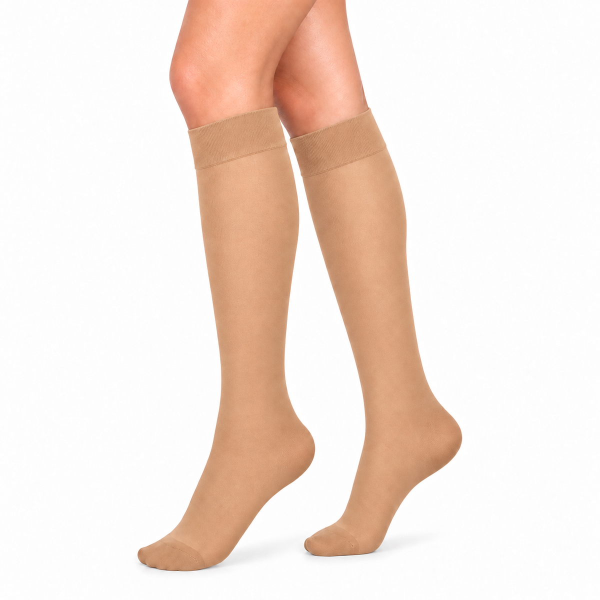 Media Medivaric transparente para dama hasta la rodilla, talla L color beige, con compresión baja de 8-15 mmHg.