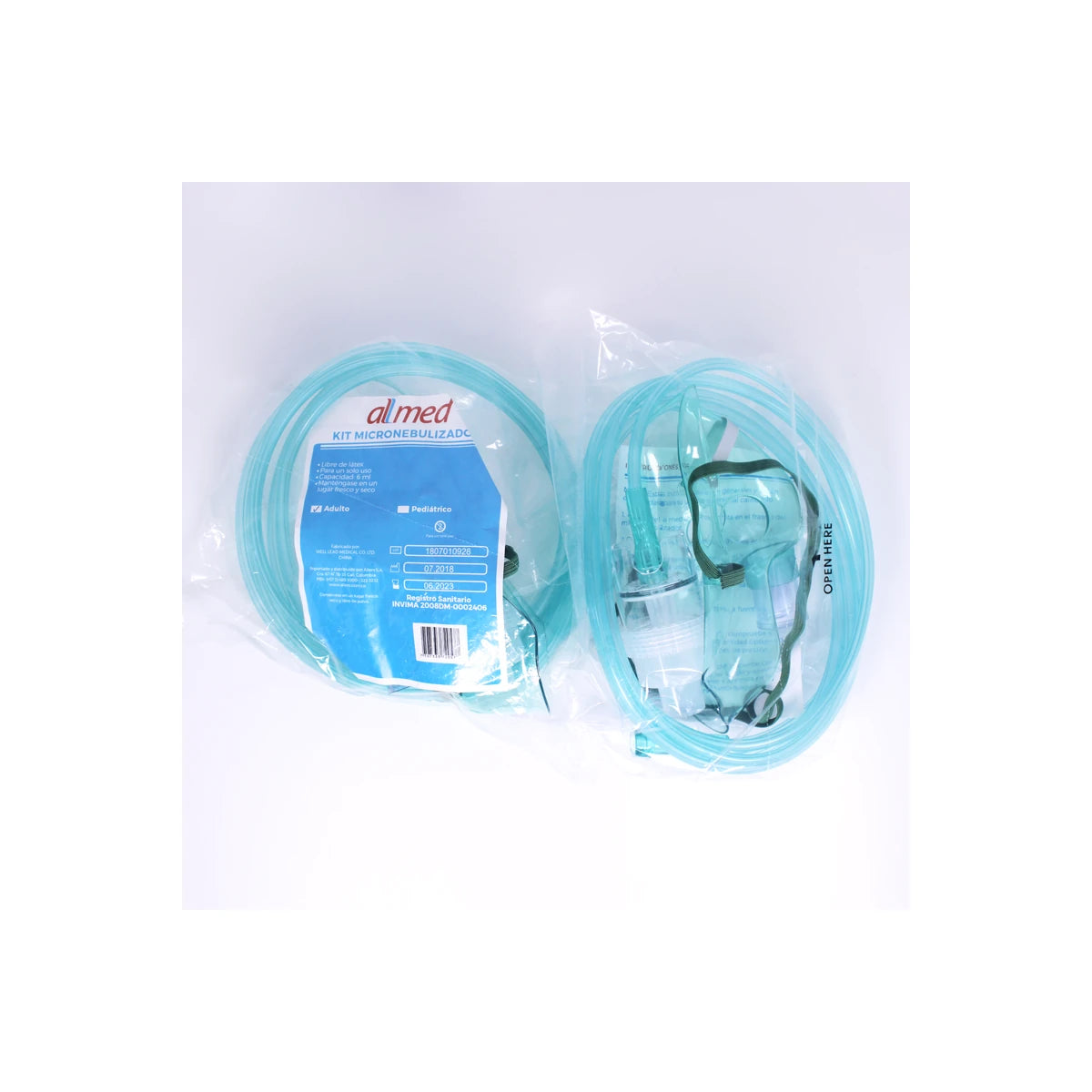 Micronebulizador Allmed C/Masc Adulto, dispositivo compacto de color blanco, diseñado para la administración de medicamentos inhalados.