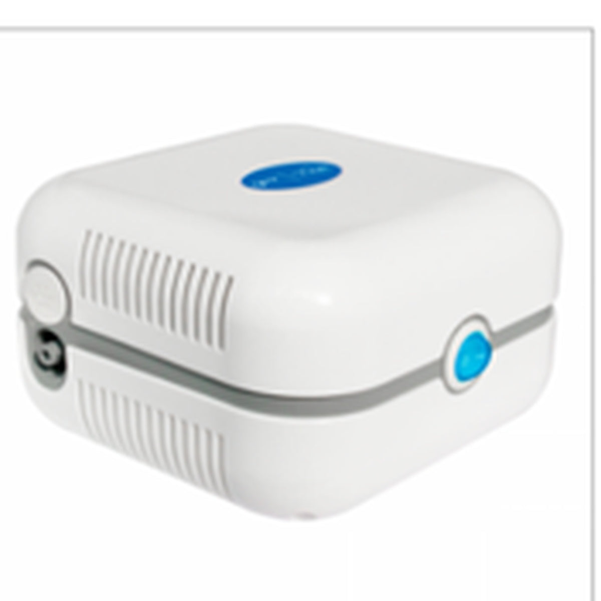 Nebulizador compresor NUBE 3000, modelo GMRN457-12, de color blanco, con dimensiones de 17x16.5x15.5 cm y peso de 1.2 kg.