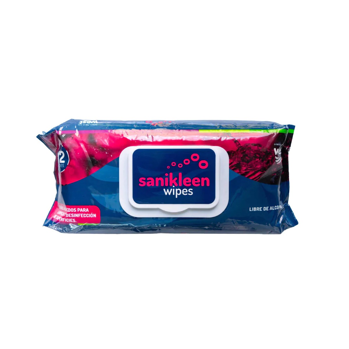 Paños húmedos desinfectantes Sanikleen Wipes, 25 x 23 cm, tela no tejida blanca, para limpieza y desinfección de superficies no porosas.