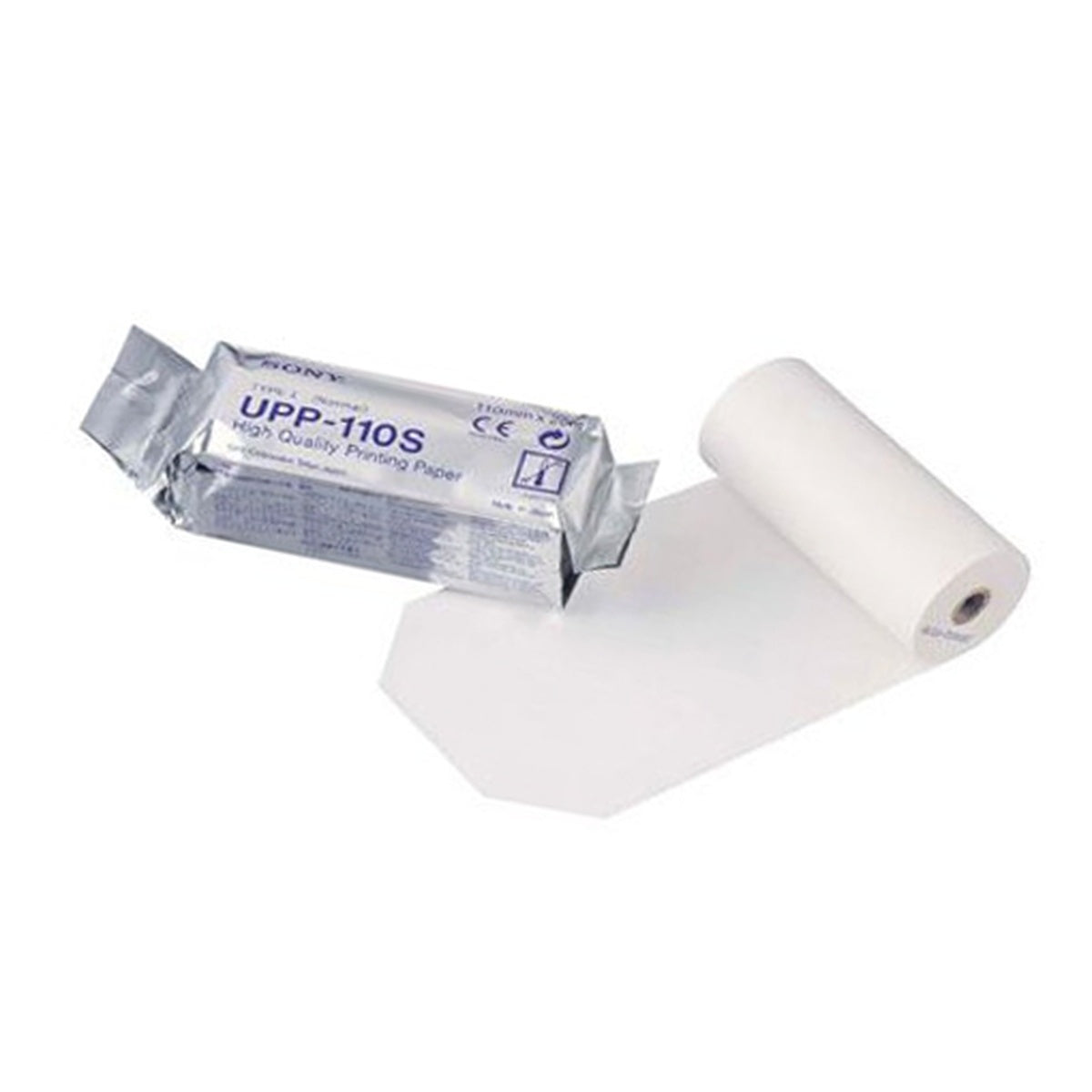 Papel de impresión Sony UPP-110S de baja densidad, 110 mm x 20 mts, diseñado para impresoras, con capa antielectrostática y alta durabilidad.