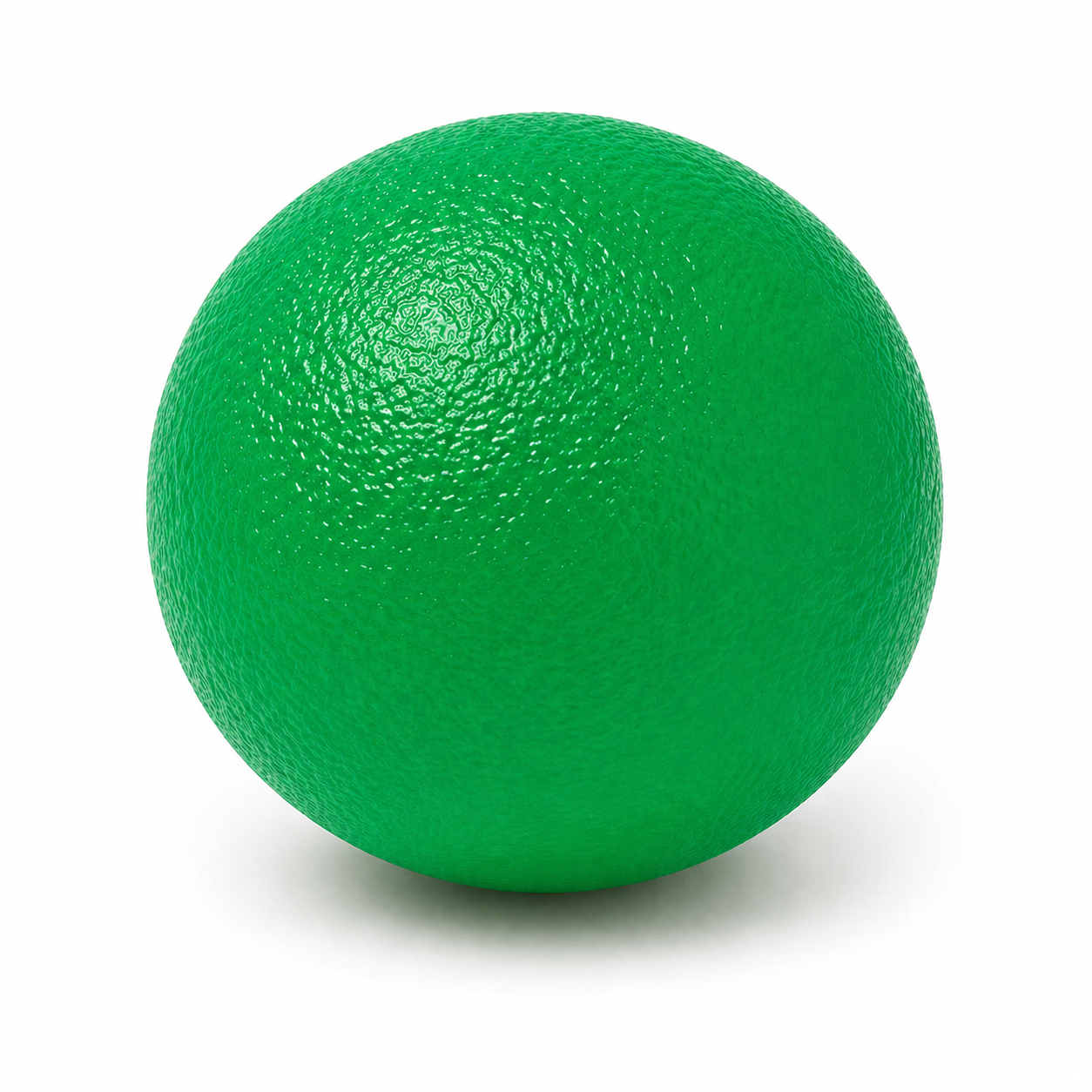 Pelota de fisioterapia verde texturizada para ejercicios de rehabilitación y fortalecimiento muscular