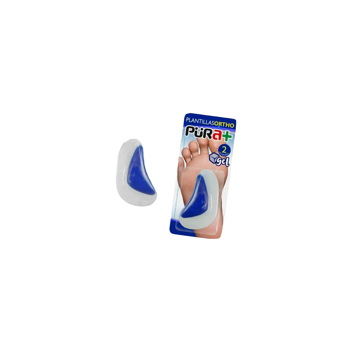 Plantilla arco pie plano de la marca PURA, talla única, color azul transparente, diseñada para brindar soporte y comodidad.