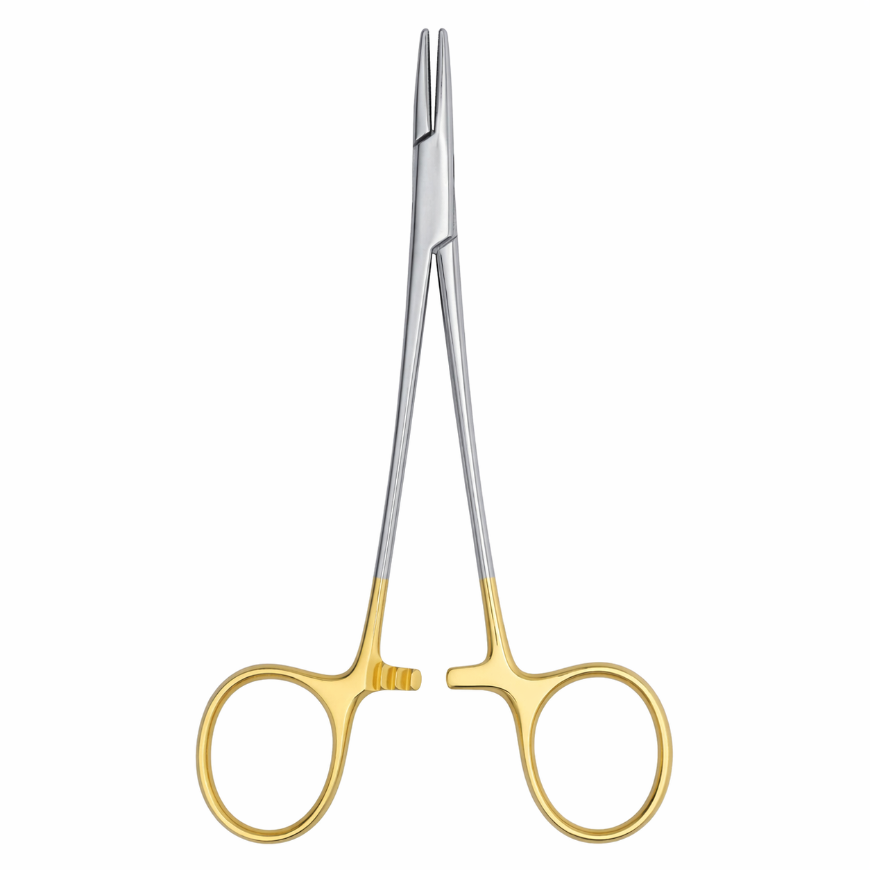 Porta agujas Mayo Hegar 18 cm con mango dorado, instrumental quirúrgico en acero inoxidable para suturas de precisión