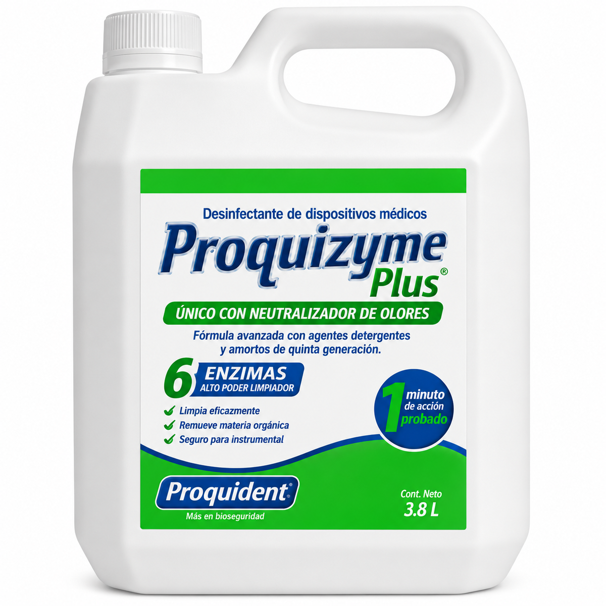 Detergente multienzimático Proquizyme Plus, diseñado para apoyar la limpieza de instrumental y dispositivos médicos.