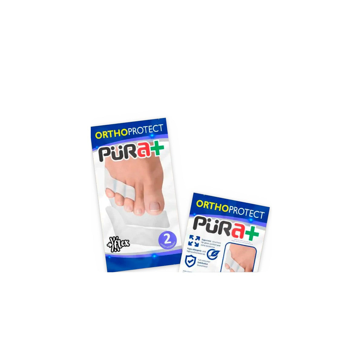 Protector separador de tres dedos, marca Pura+, referencia 6110, fabricado en material flexible y transparente, ideal para uso clínico.