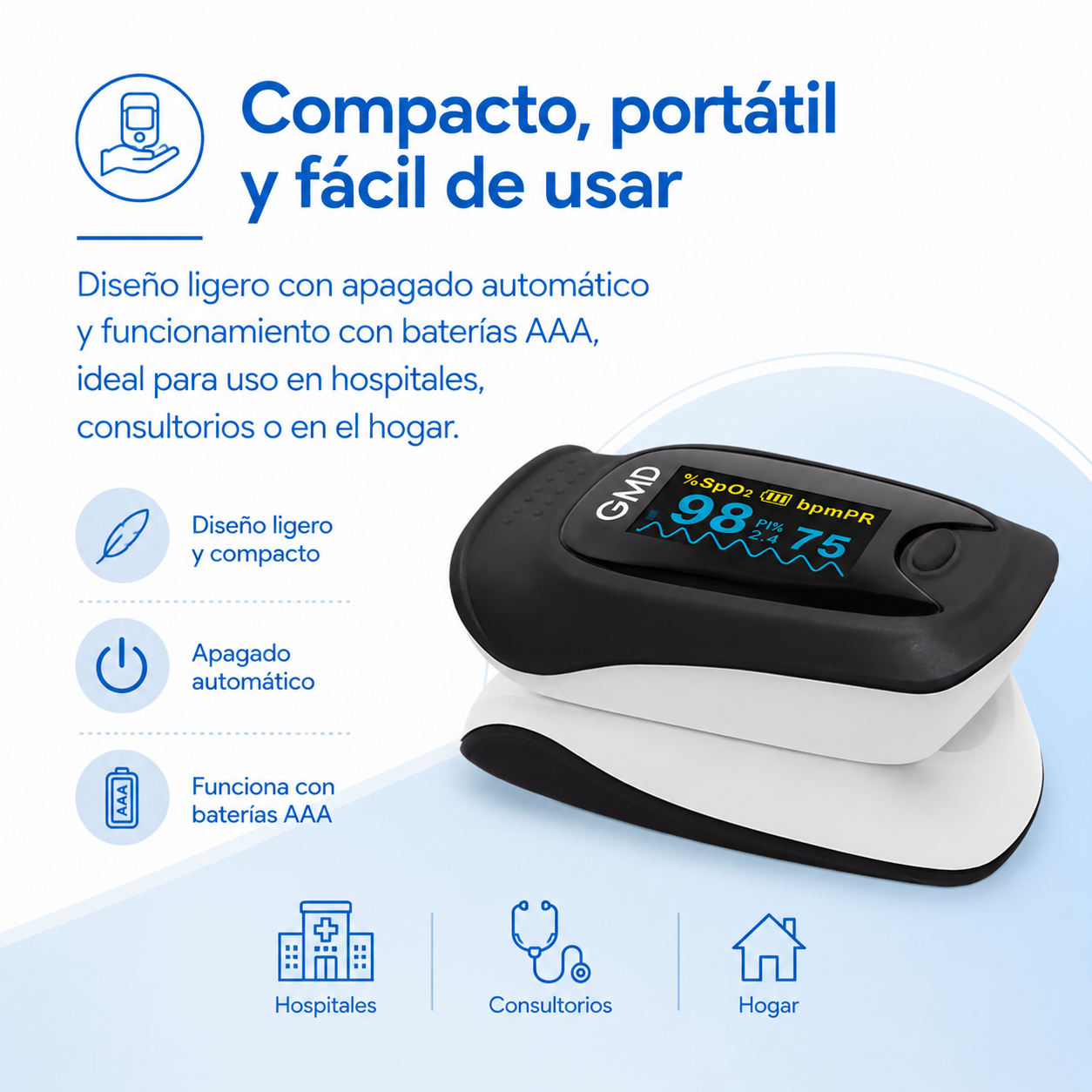 Pulsoximetro GMD PX-500D Con Curva, Precisión Médica