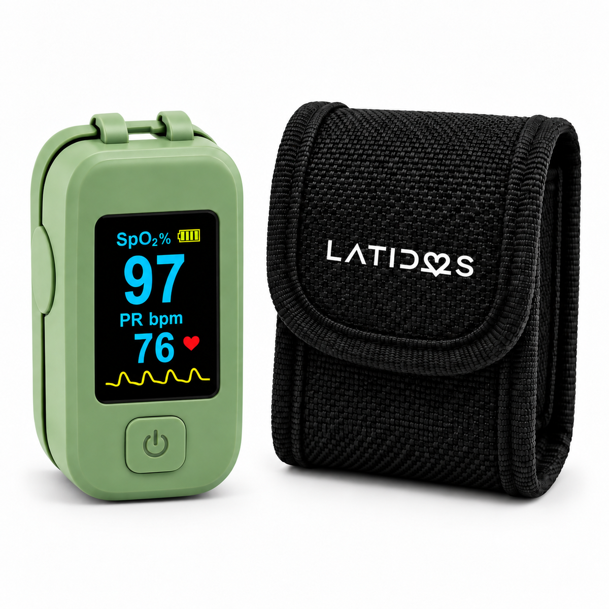 Pulsioxímetro GMD Latidos Pro referencia GMDPX-201D, diseñado para medir saturación de oxígeno y frecuencia de pulso de forma práctica.